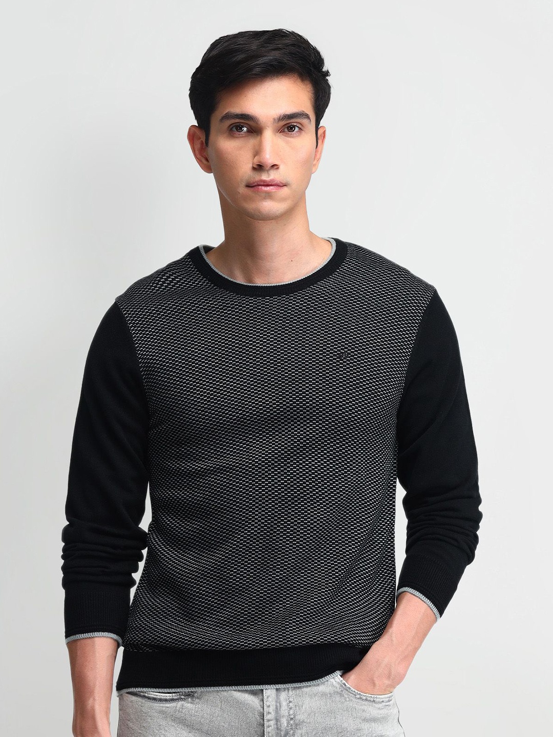 

Arrow Men Cotton Self Design Pullover, Black