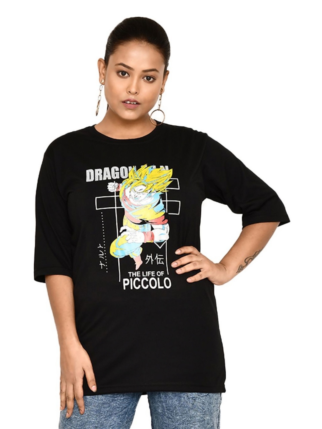 

RAPL Women Printed Applique T-shirt, Black