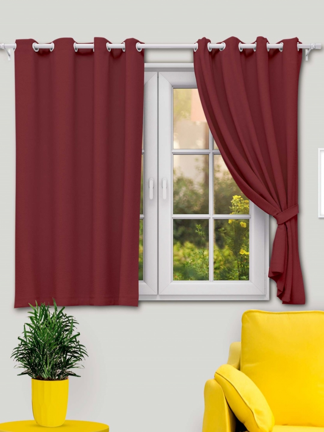 

10club Maroon 2 Pieces Black Out Window Curtains