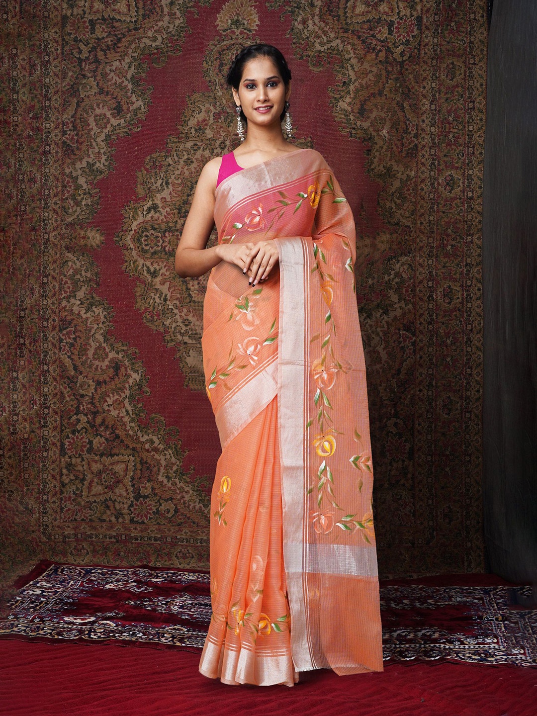 

Unnati Silks Floral Printed Handloom Kota Saree, Orange