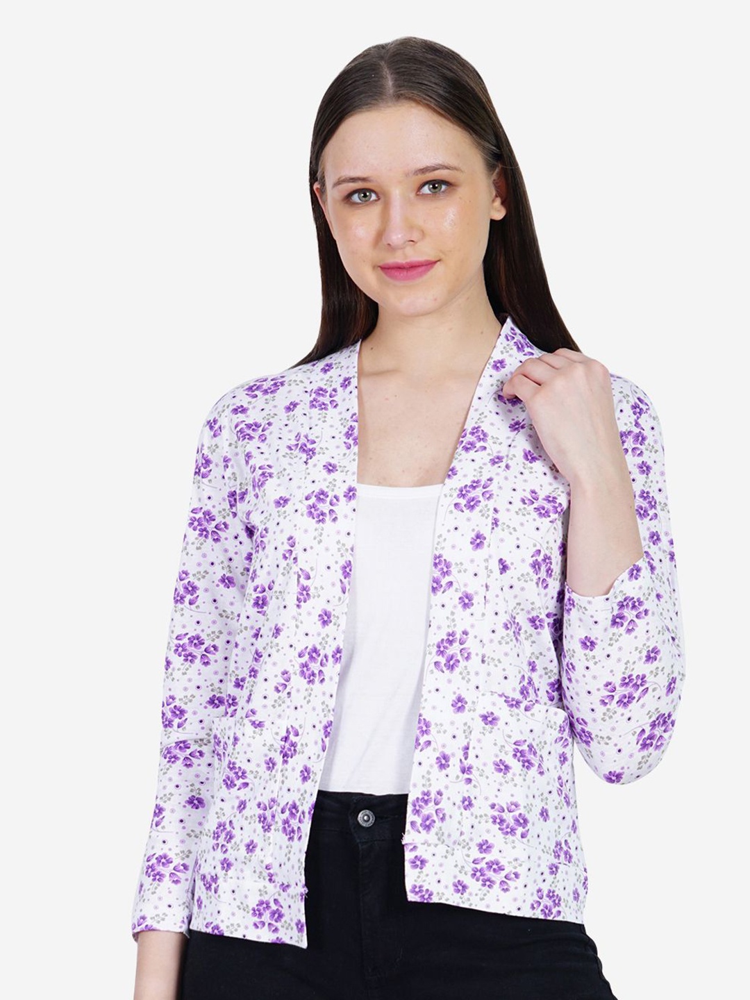 

TEEMOODS Women Printed Shrug, Purple
