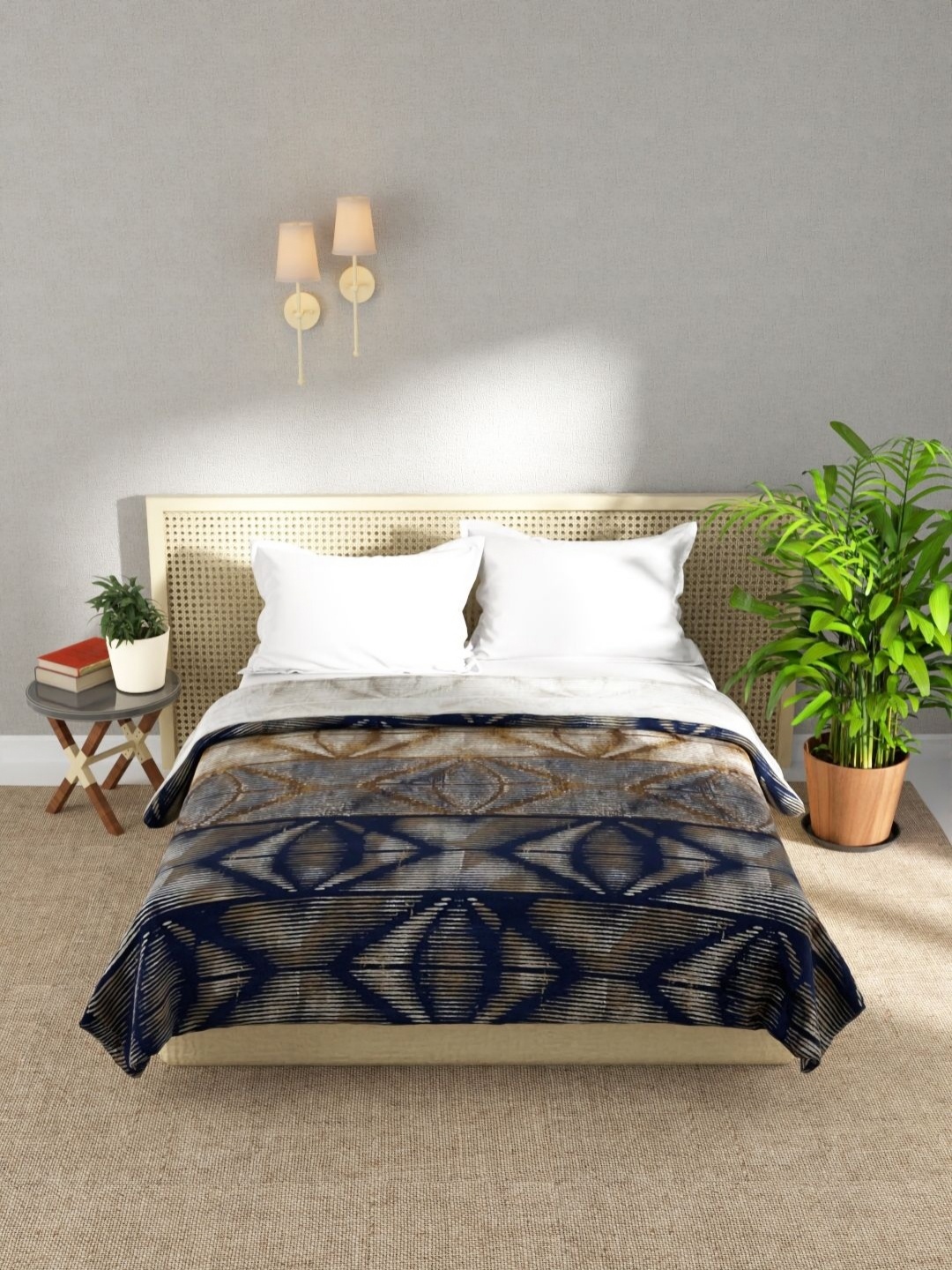 

KOPA Blue & Brown Geometric Microfiber AC Room 300 GSM Double Bed Blanket