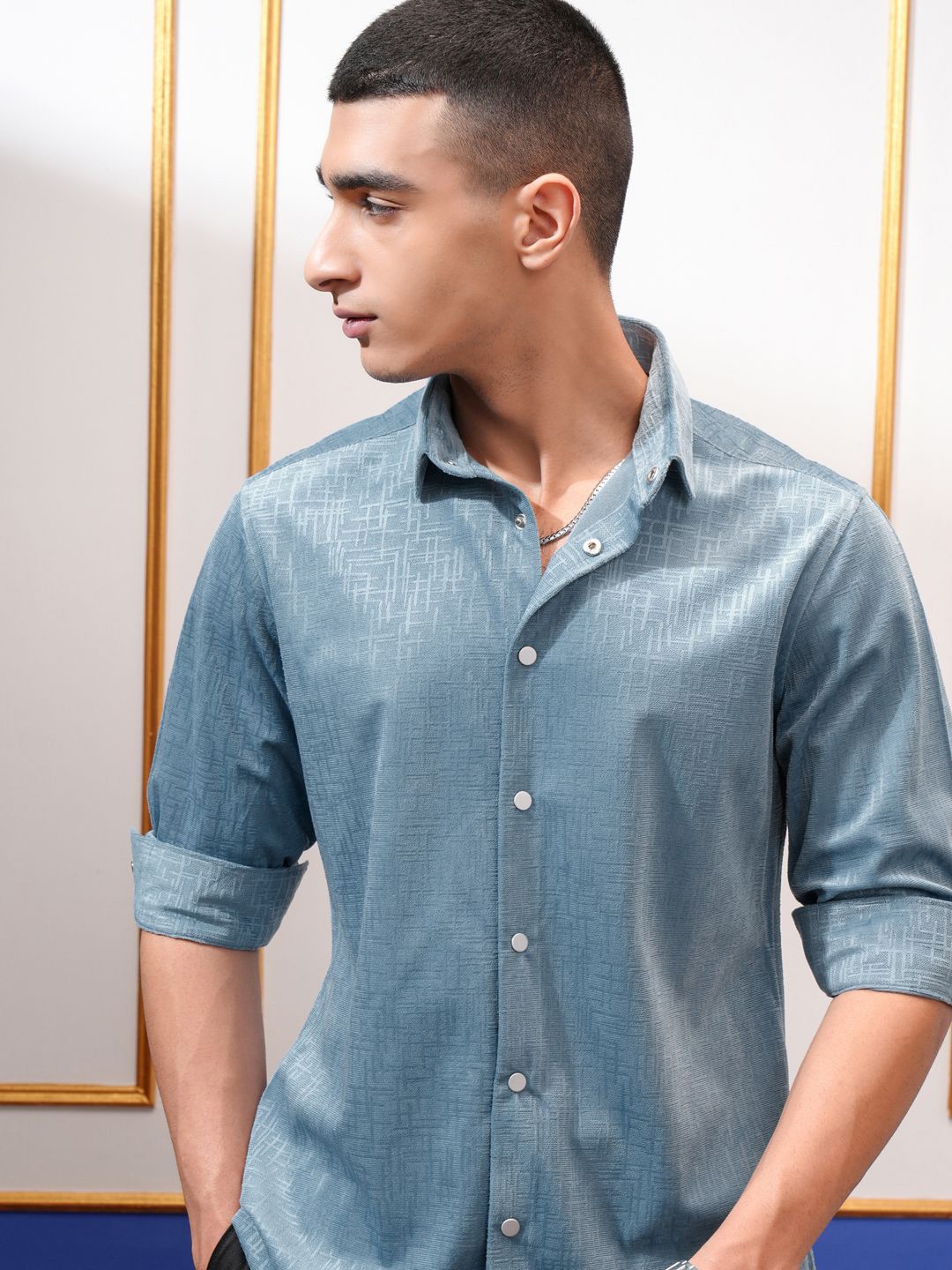 

HIGHLANDER Men Slim Fit Opaque Casual Shirt, Blue
