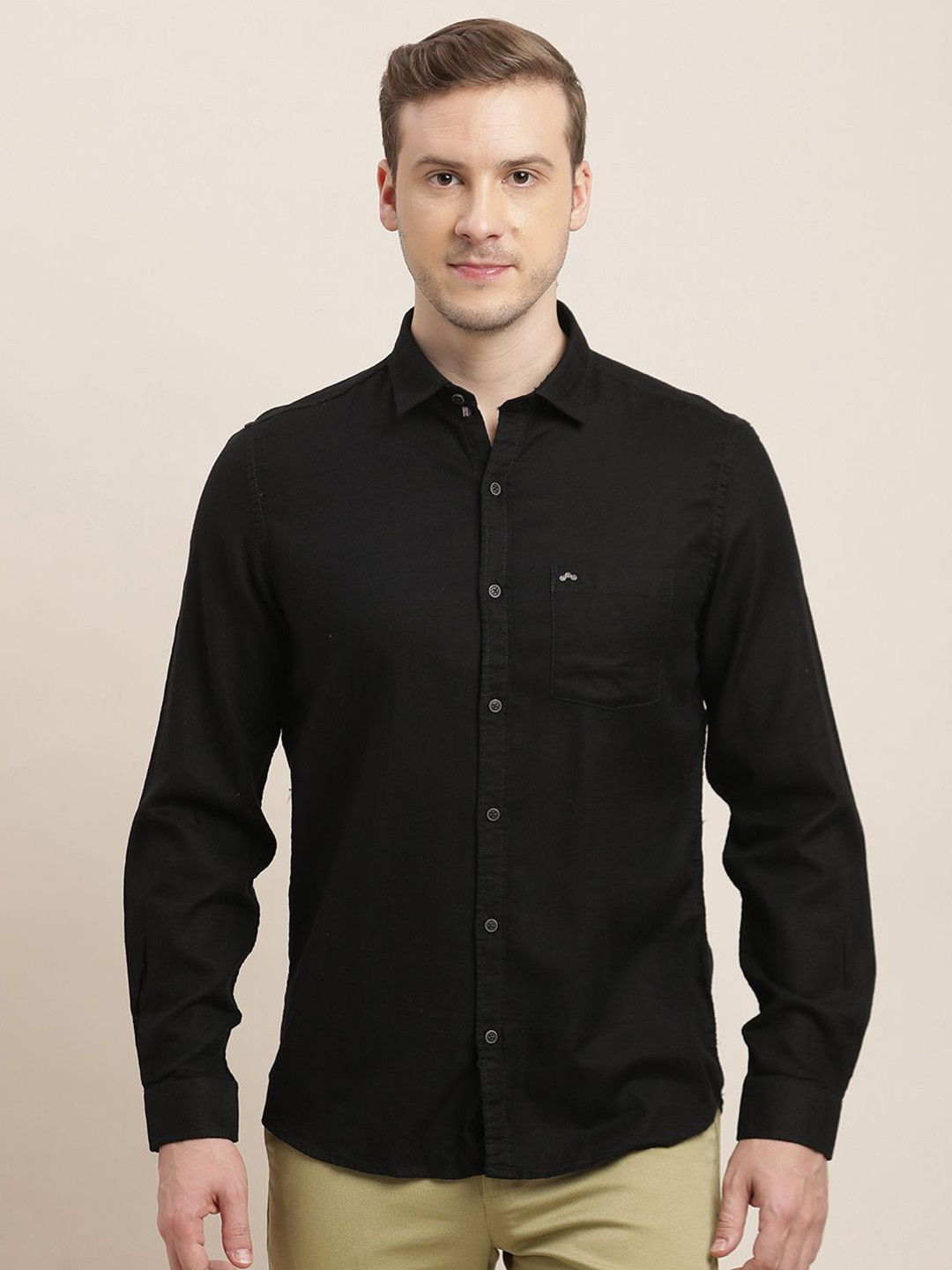 

Turtle Men Relaxed Slim Fit Opaque Casual Shirt, Black