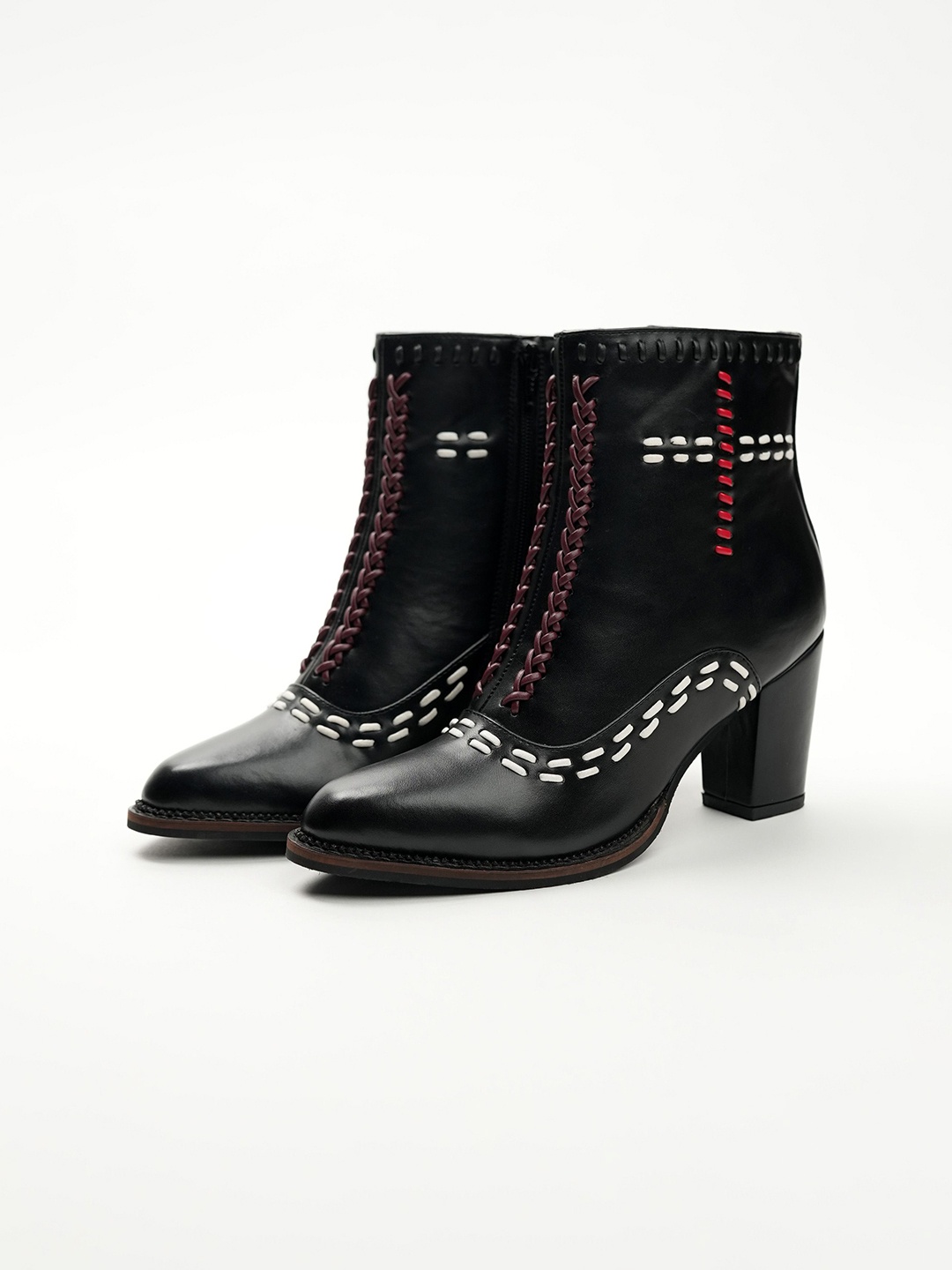 

Theater Women Woven Design Casual Block-Heeled Winter Boots, Black