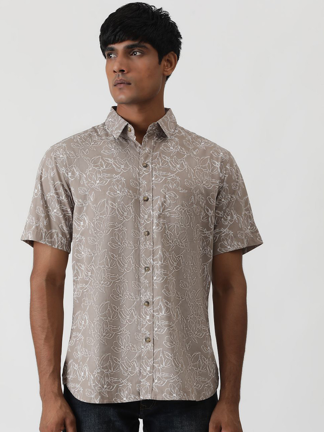 

Greenfibre Men Slim Fit Opaque Printed Casual Shirt, Brown