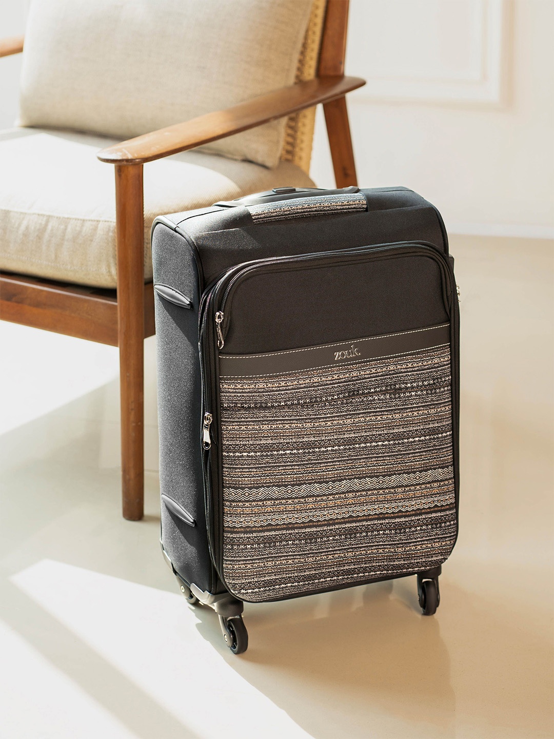 

ZOUK Avasa Printed Soft-Sided Cabin Trolley Bag, Grey