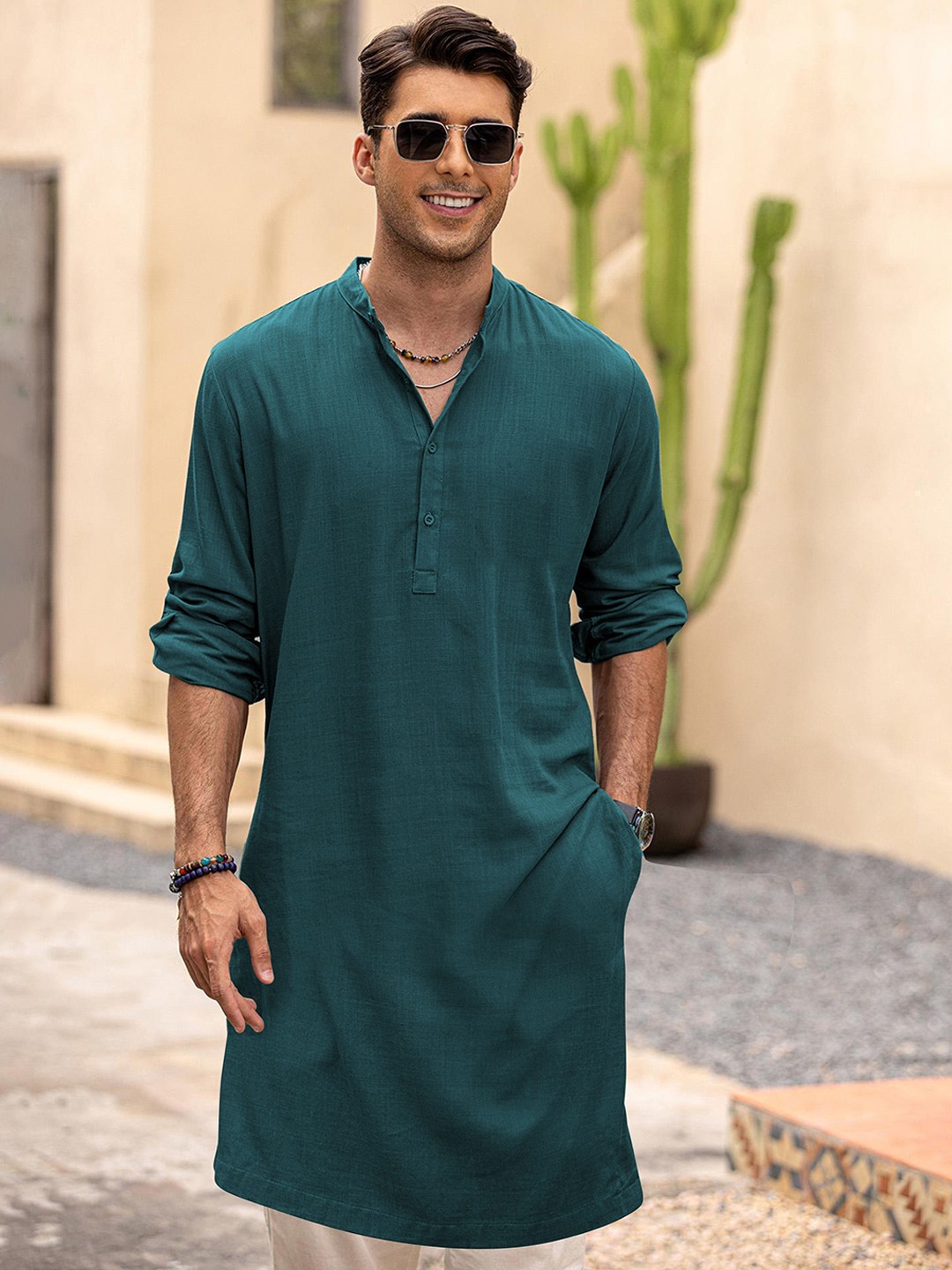 

Anouk Men Solid Long Kurta, Green