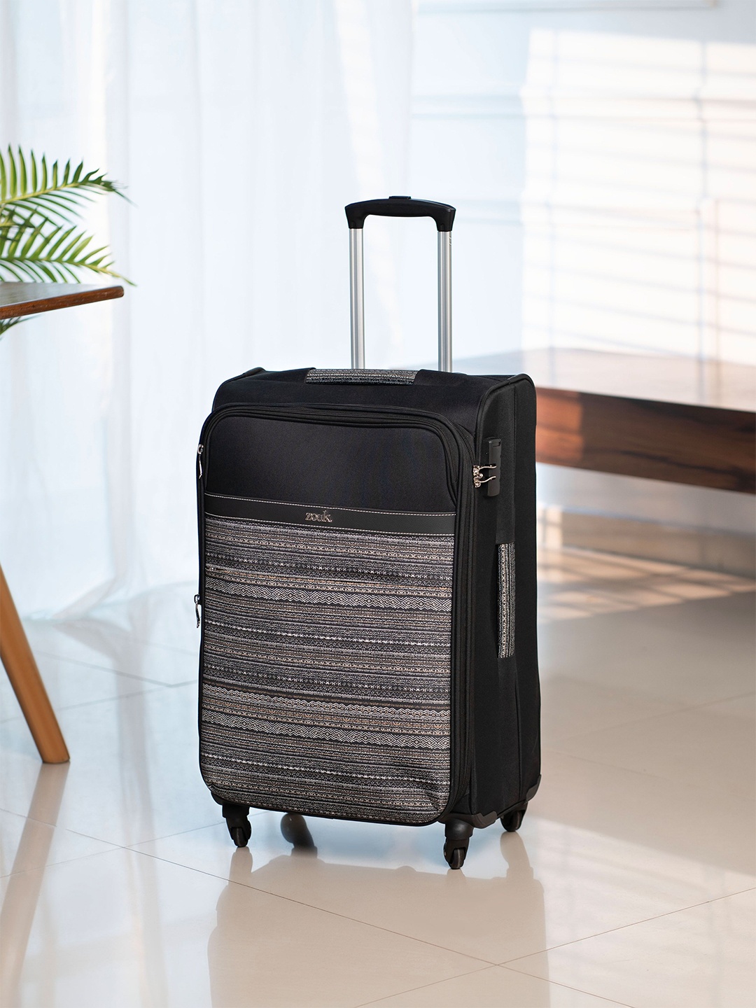 

ZOUK Black & Grey Printed Soft- Sided Trolley Bag