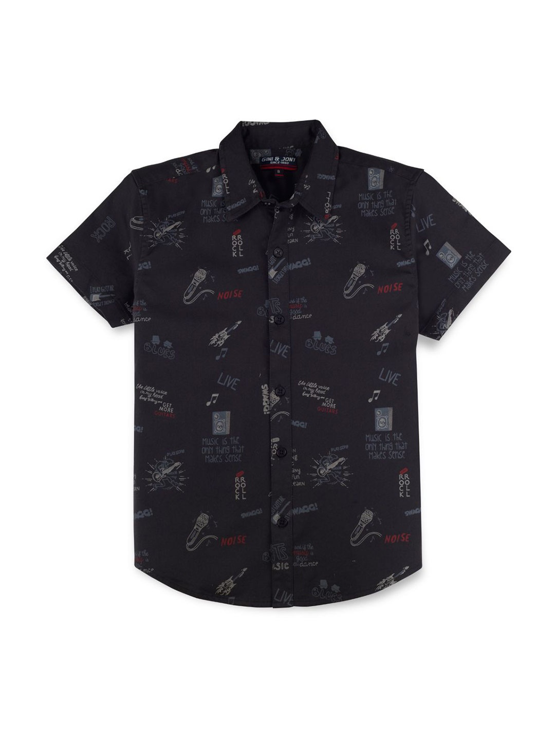 

Gini and Jony Boys Standard Opaque Printed Casual Shirt, Black