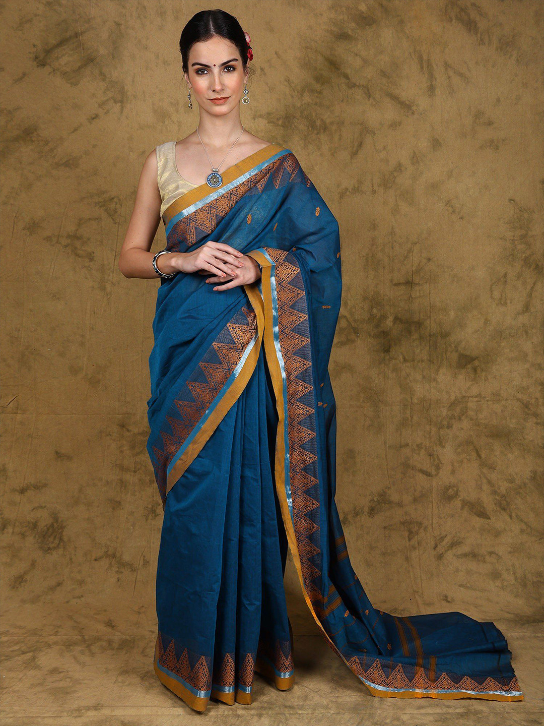 

Exotic India Woven Design Saree, Blue