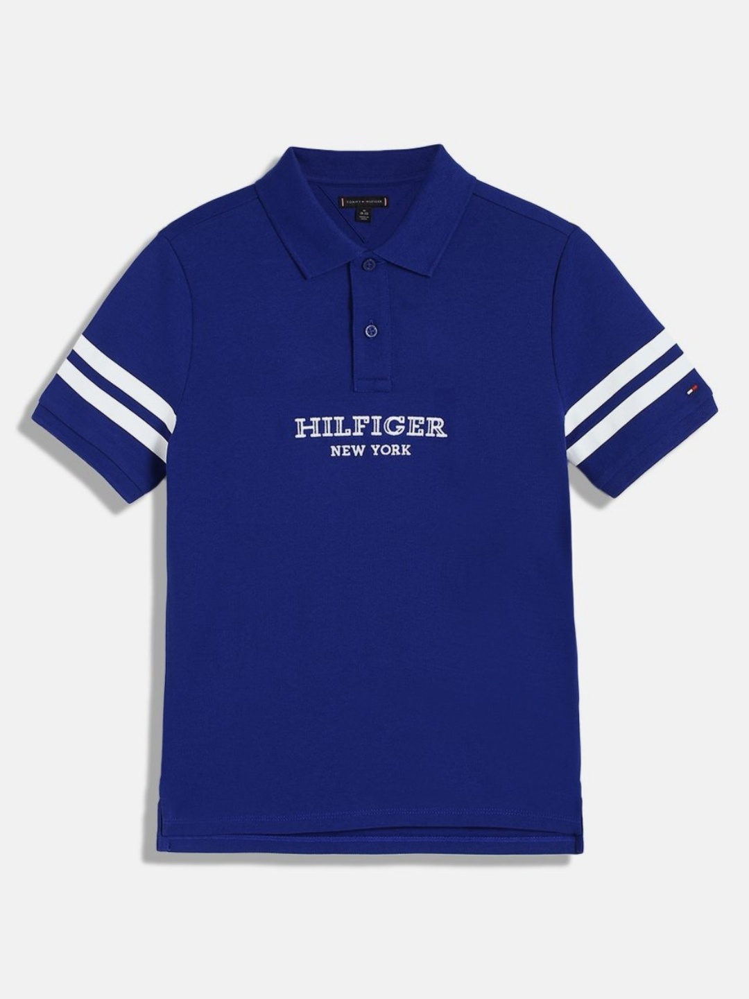 

Tommy Hilfiger Boys Typography Printed Polo Collar Cotton T-shirt, Blue