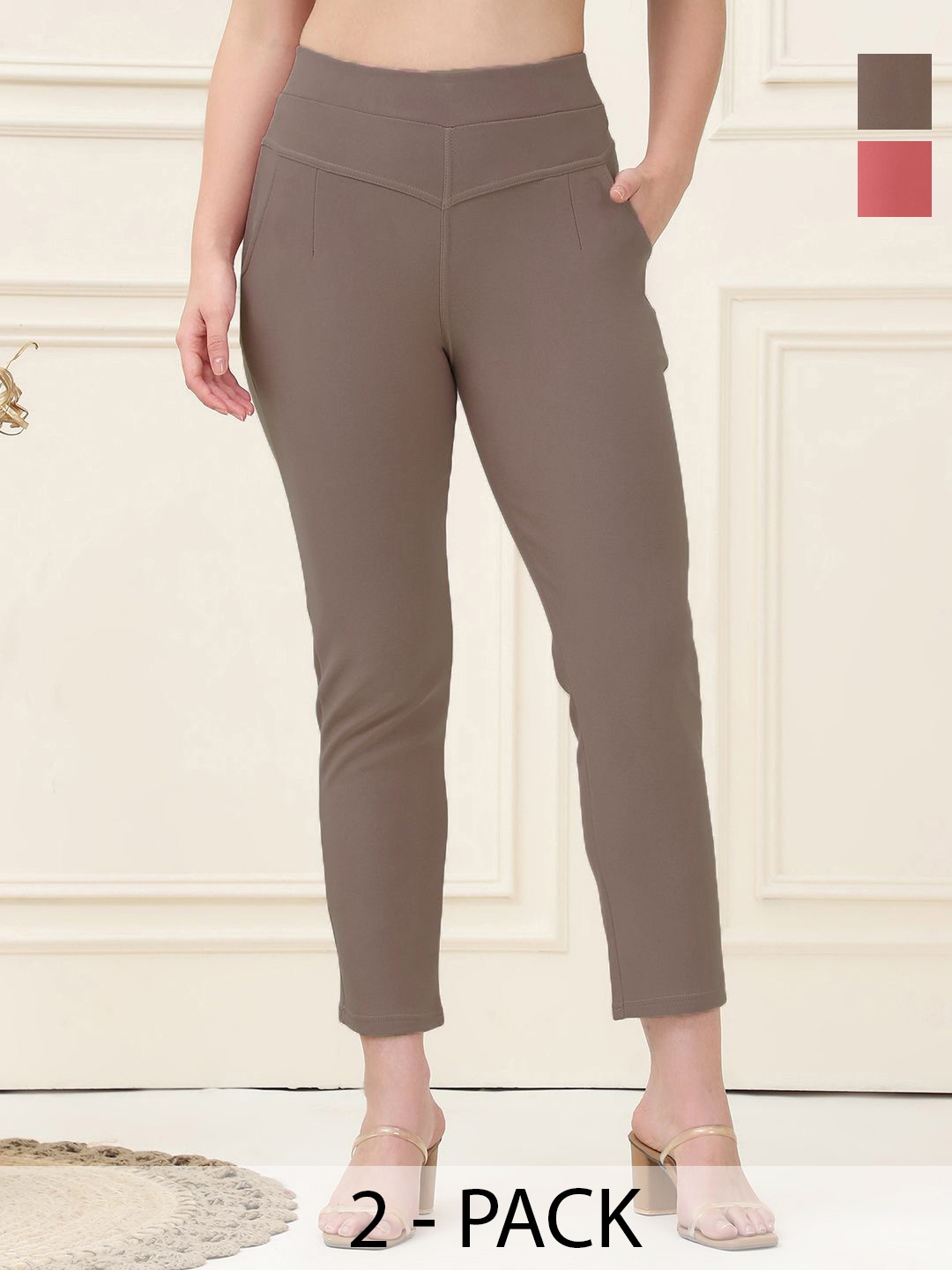 

GRACIT Women Pack of 2 Skinny Fit Jeggings, Peach