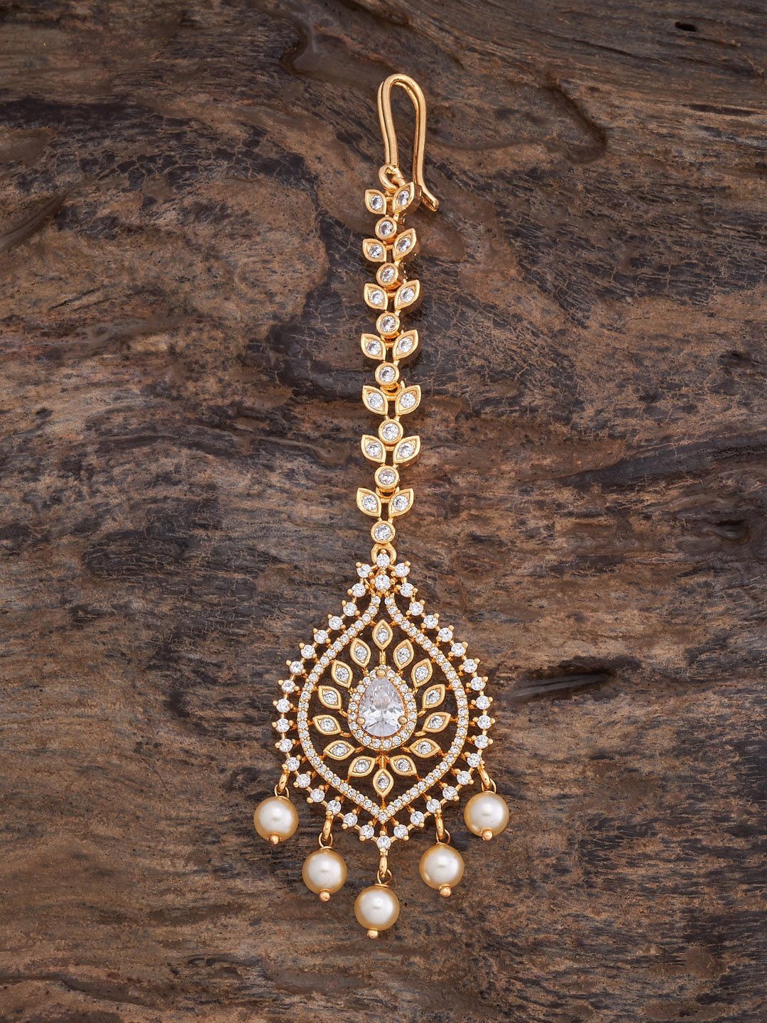 

Kushal's Fashion Jewellery Gold-Plated Stone Studded and Beaded Maang Tikka