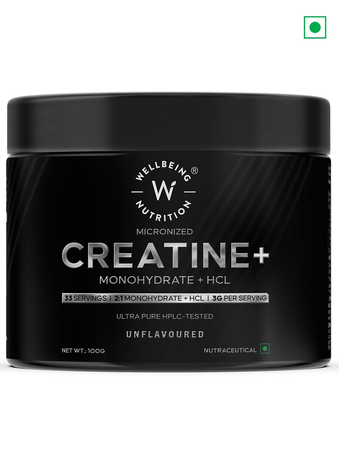 

Wellbeing Nutrition Micronized Creatine Powder + HCL - 100g, Black