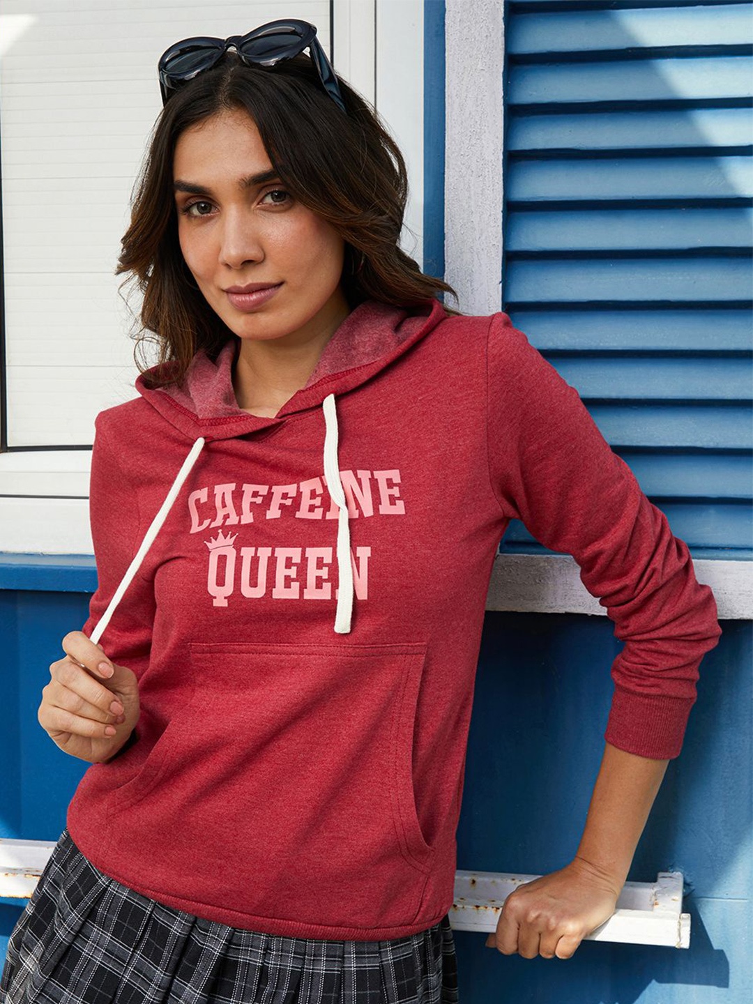 

Campus Sutra Women Printed Hooded Sweatshirt, Red