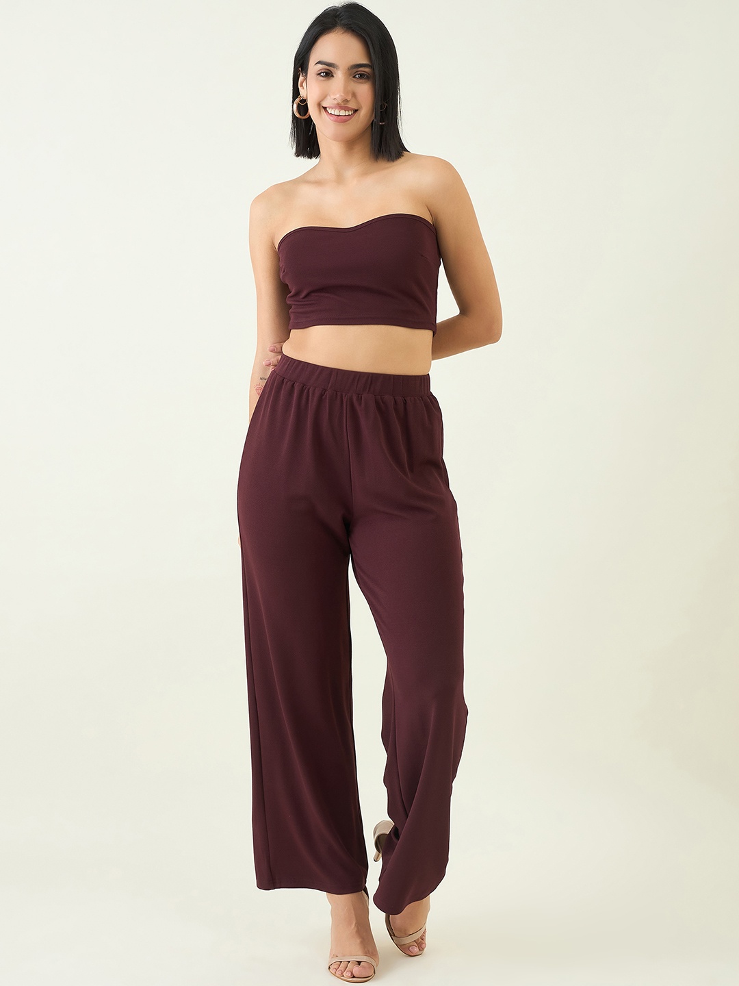 

aayu Off-Shoulder Neck Sleeveless Top With Trouser, Burgundy