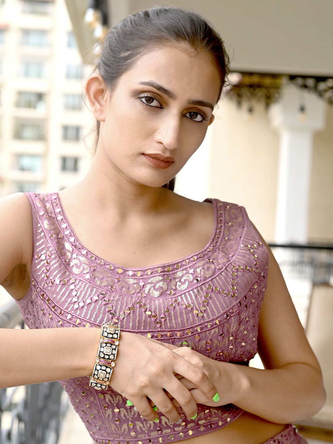 

ODETTE Gold-Plated Kundan Stone Studded Bangle-Style Bracelet