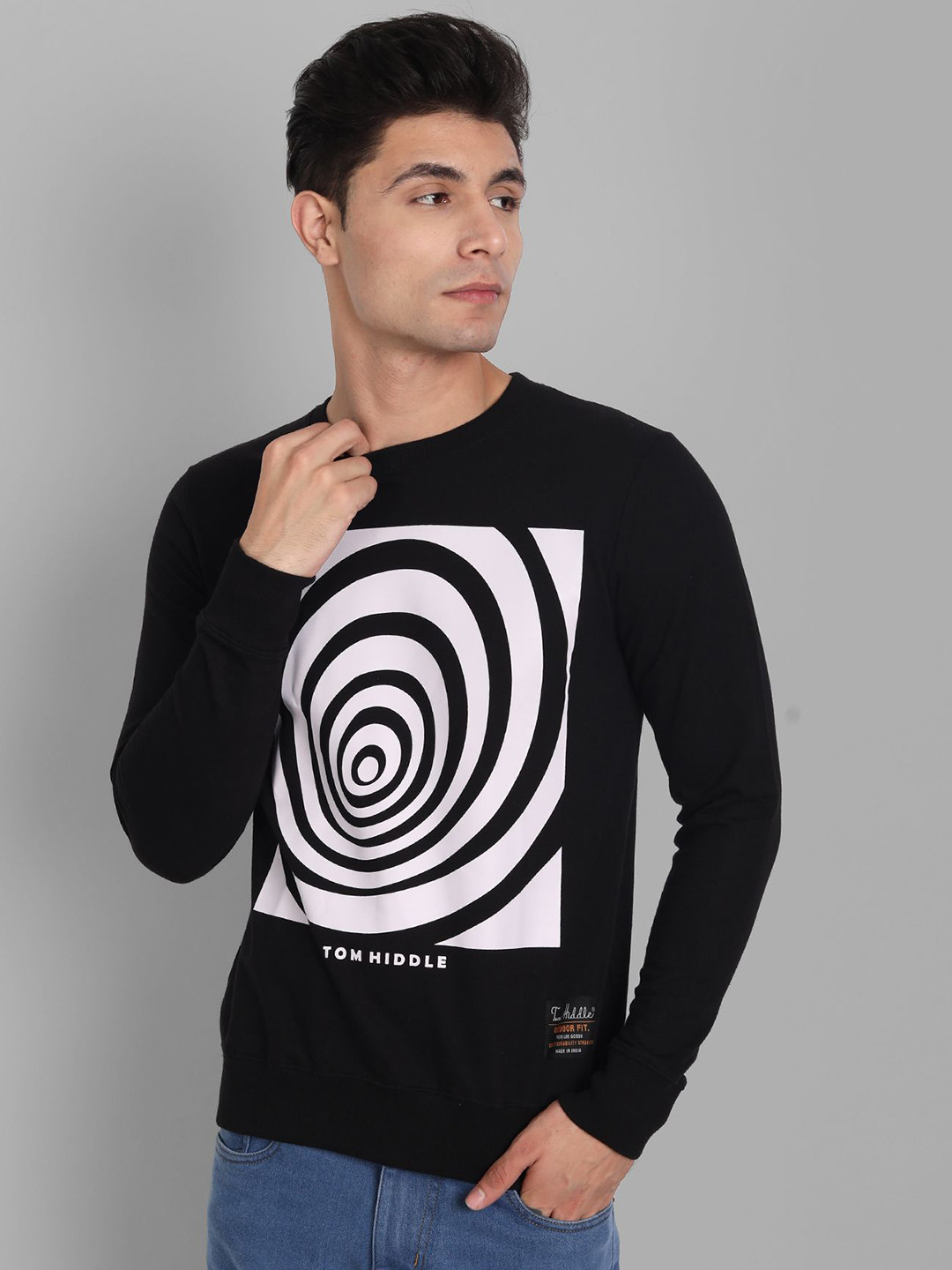 

TOMHIDDLE Men Printed Cotton Sweatshirt, Black