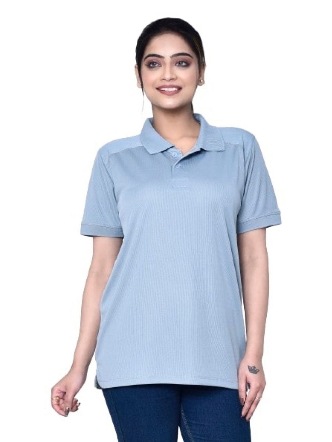 

RAPL Women Polo Collar Cut Outs T-shirt, Teal