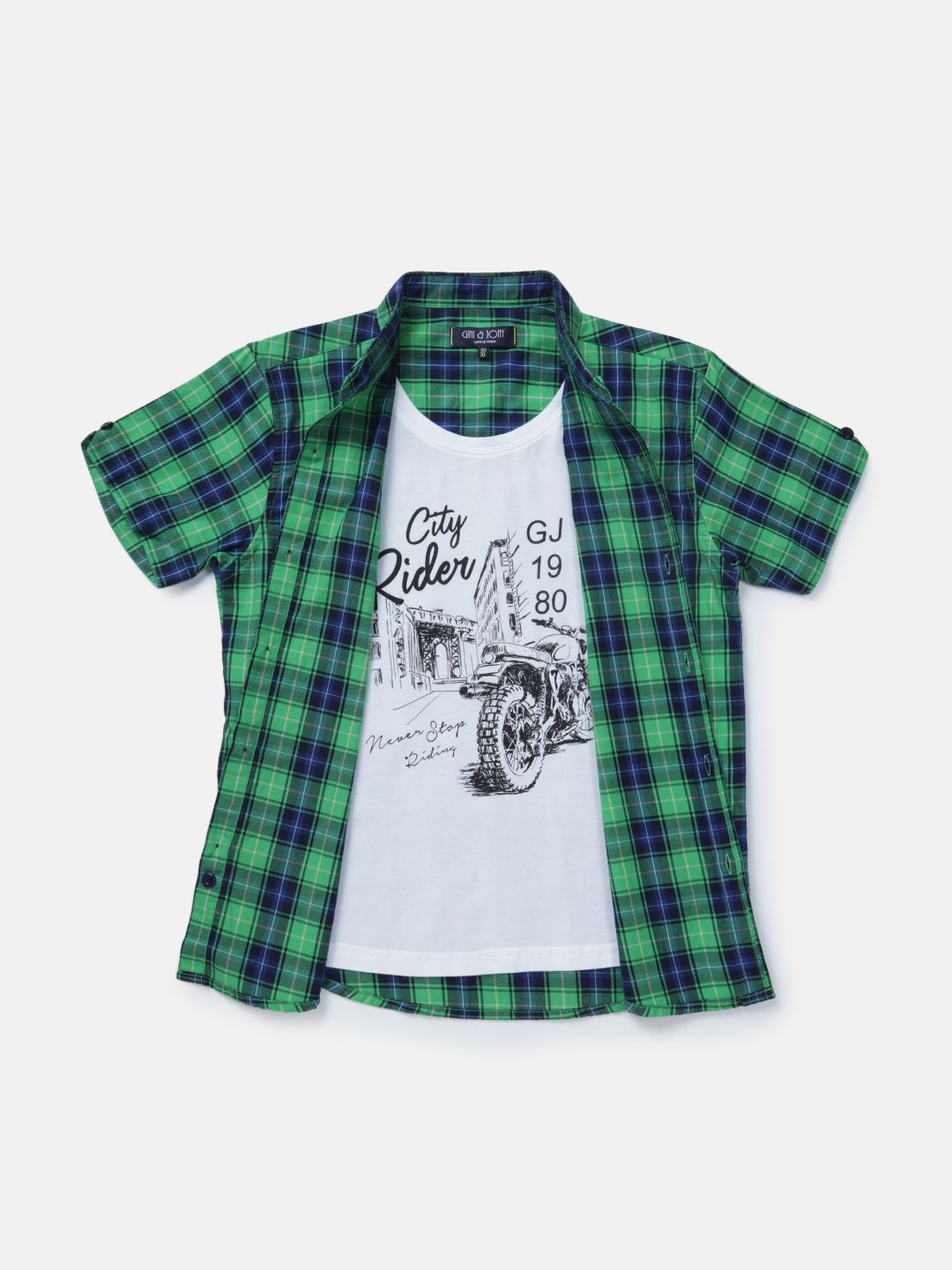

Gini and Jony Boys Standard Tartan Checks Opaque Checked Casual Shirt, Green