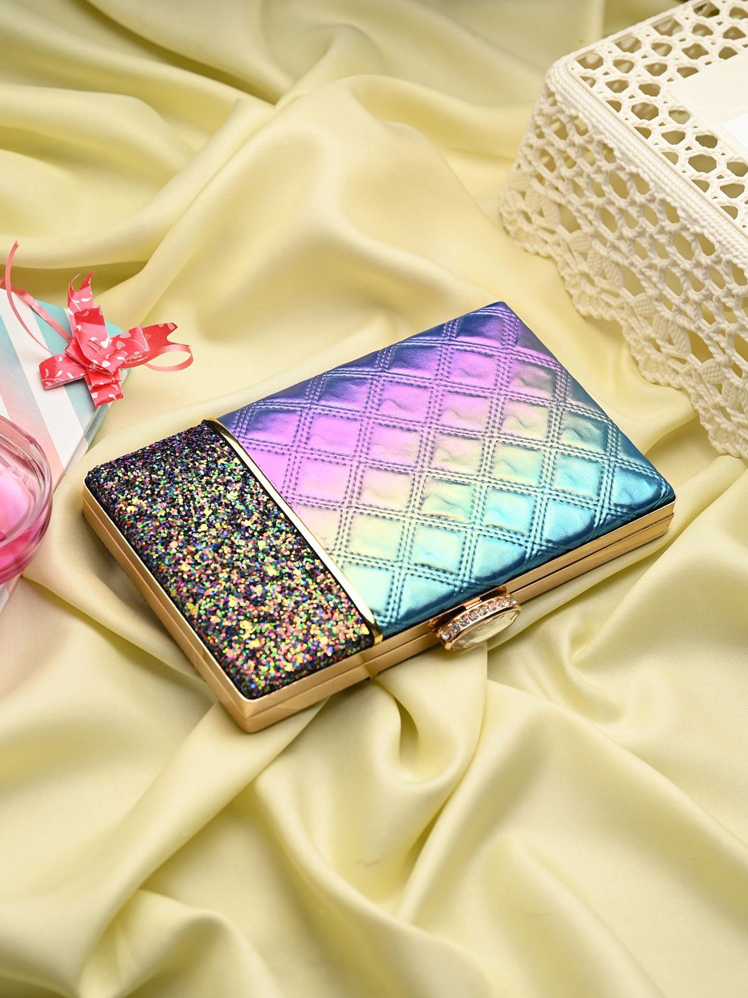 

DressBerry Embellished Box Clutch, Blue