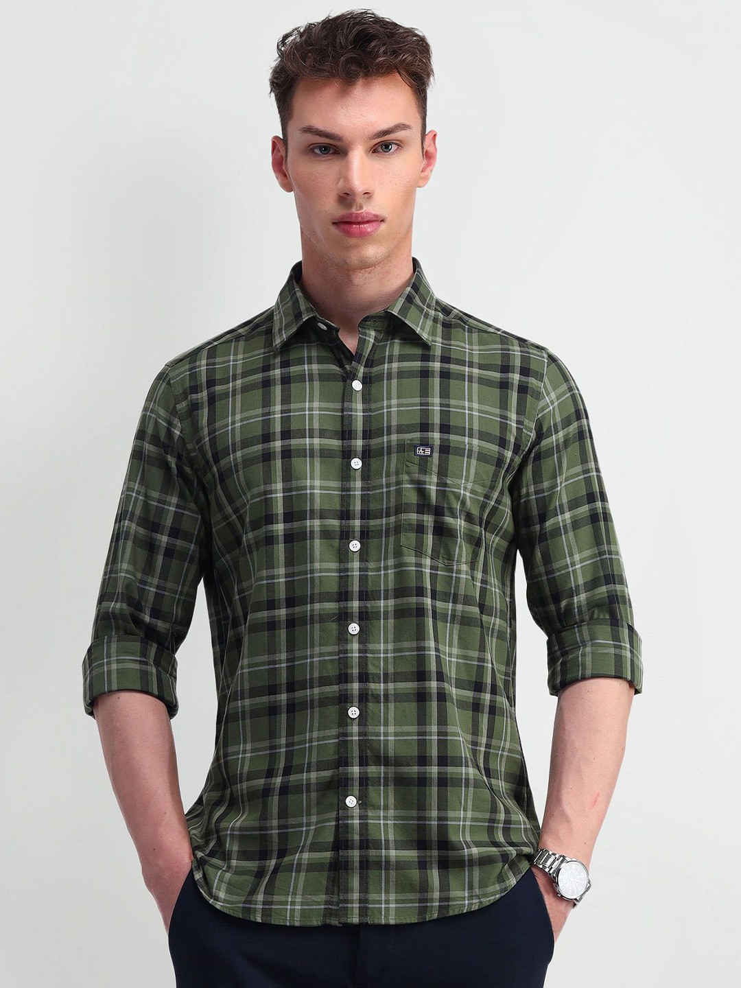 

Arrow Sport Men Slim Fit Tartan Checks Opaque Checked Casual Shirt, Green