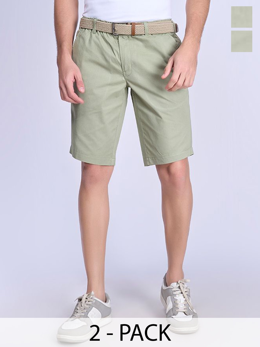 

Ramraj Men Pack of 2 Regular Fit Mid-Rise Shorts, Green