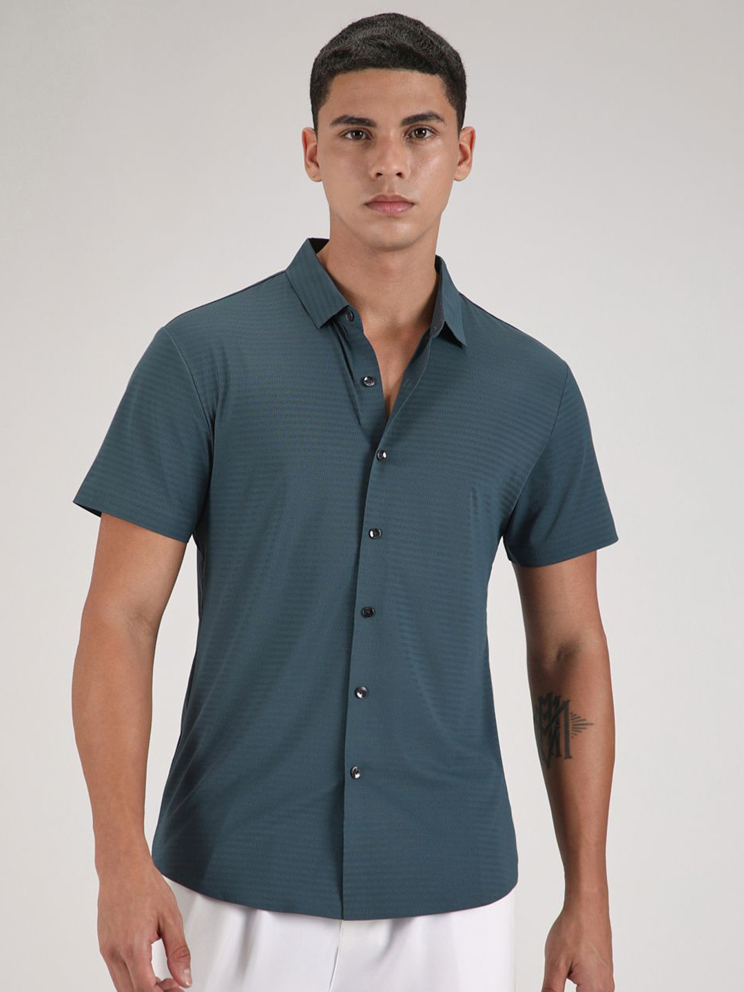 

Banana Club Men Classic Slim Fit Opaque Casual Shirt, Green