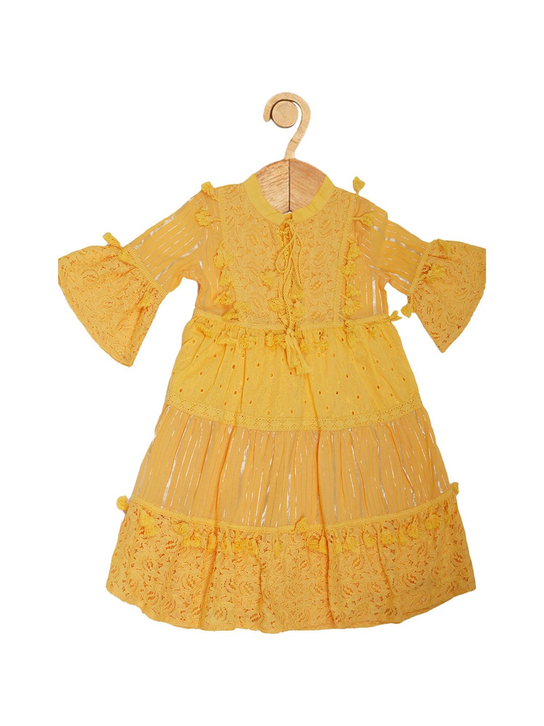 

Creative Kids Girls Embroidered Bell Sleeve A-Line Dress, Yellow