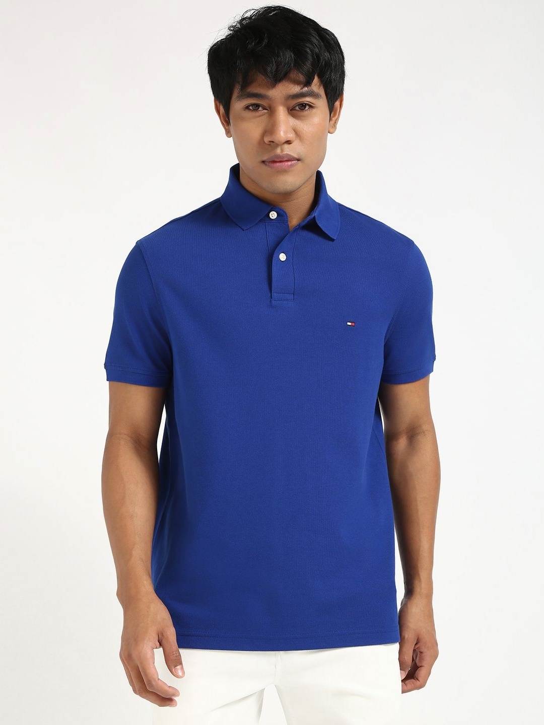

Tommy Hilfiger Men Solid Polo Collar Cotton T-shirt, Blue