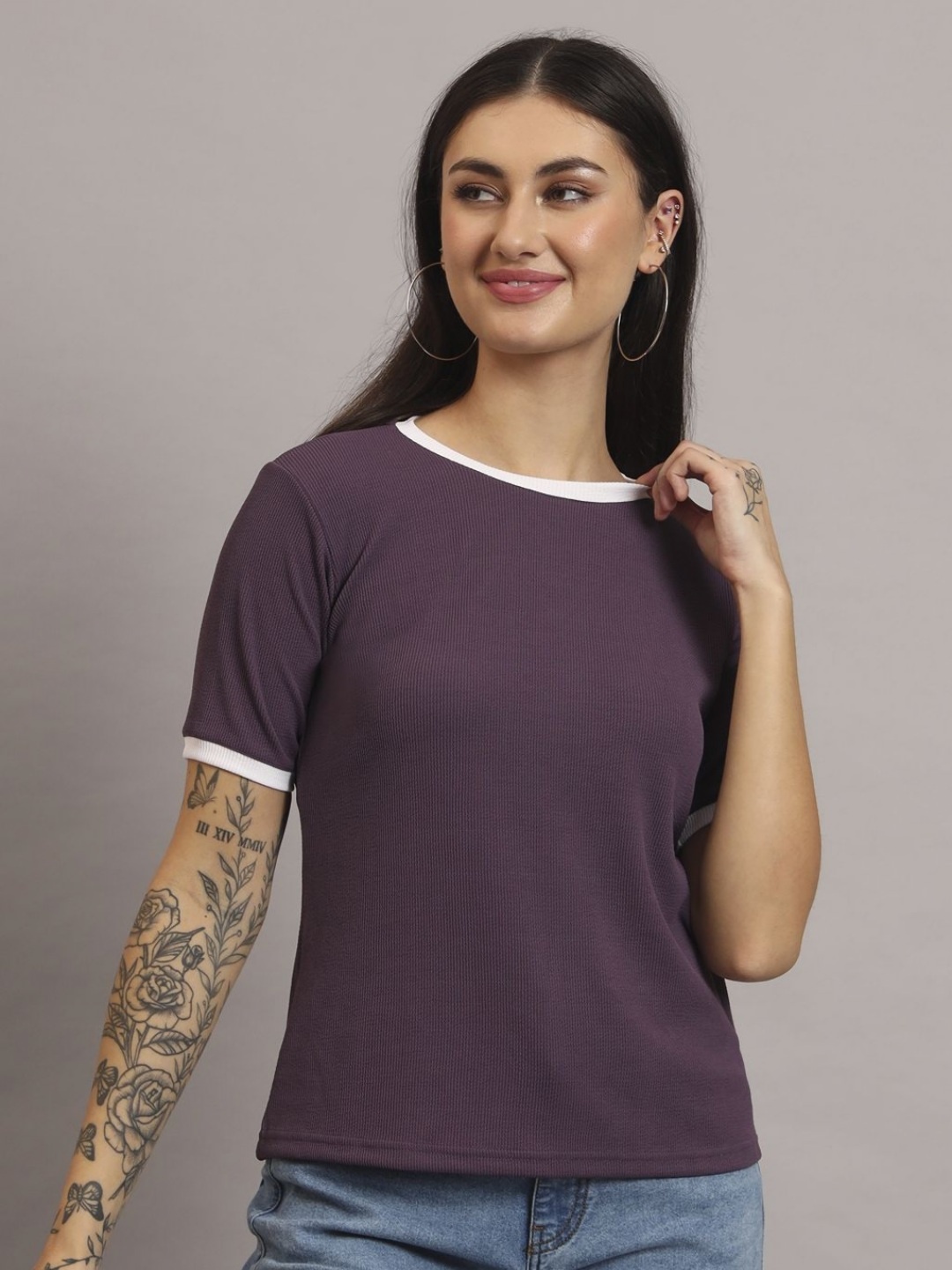

OWO THE LABEL Women Round Neck Half Sleeve Regular Fit Comfortable T-shirt, Na