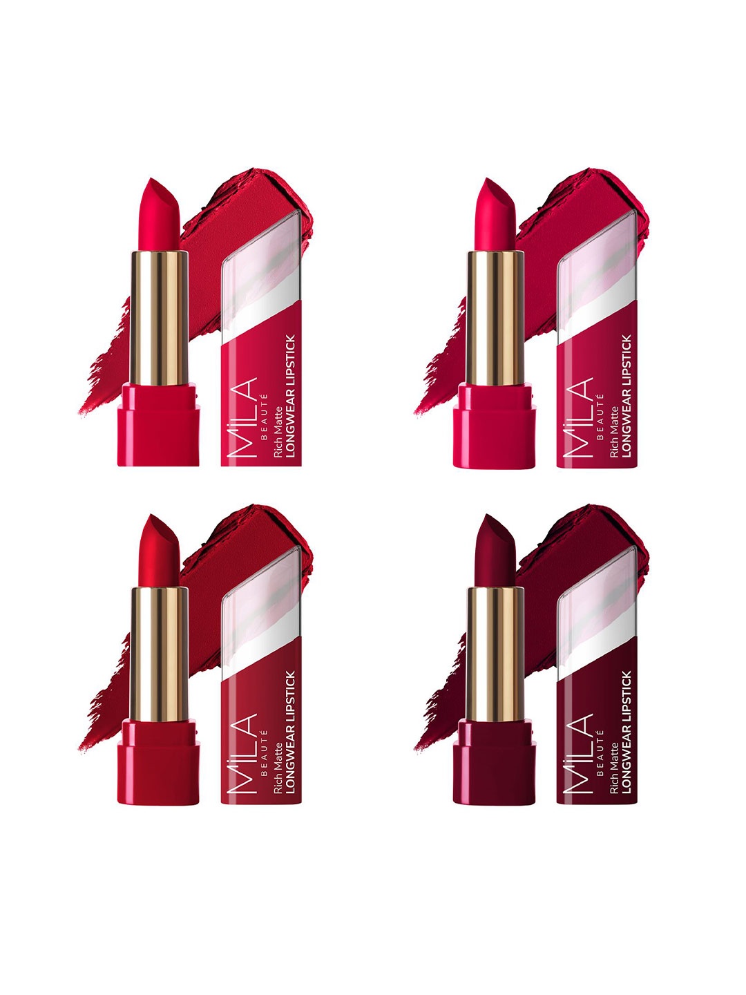 

MILA BEAUTE Rich Matte Long Wear Lipsticks - 4.2 g Each - 601 - 603 - 602 - 606, Multi