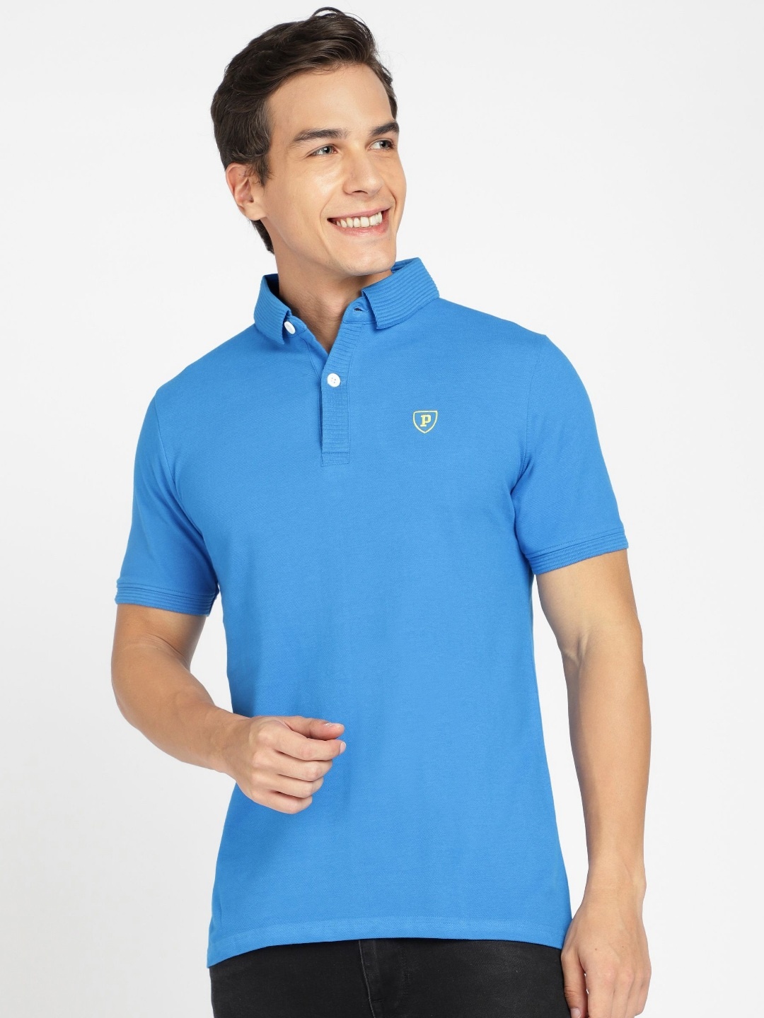 

Provogue Men Polo Collar Applique Slim Fit T-shirt, Blue