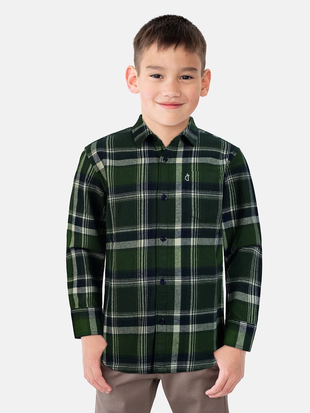 

Gini and Jony Boys Standard Tartan Checks Opaque Checked Casual Shirt, Green