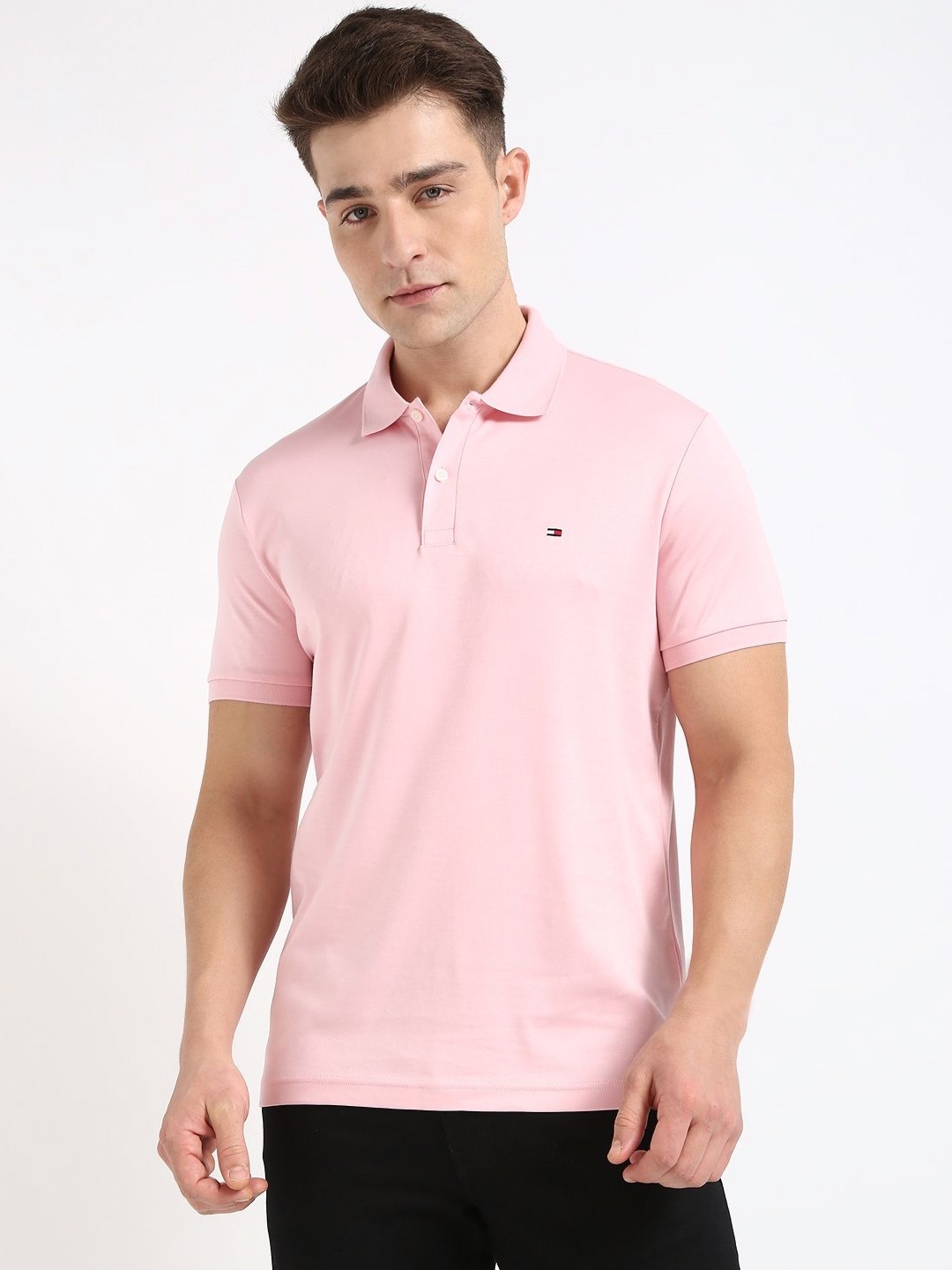 

Tommy Hilfiger Men Solid Polo Collar Cotton T-shirt, Pink