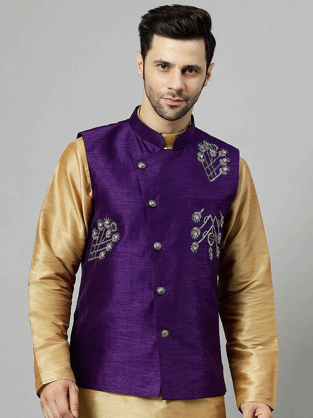 

Utsav Fashion Men Embroidered Nehru Jacket, Violet