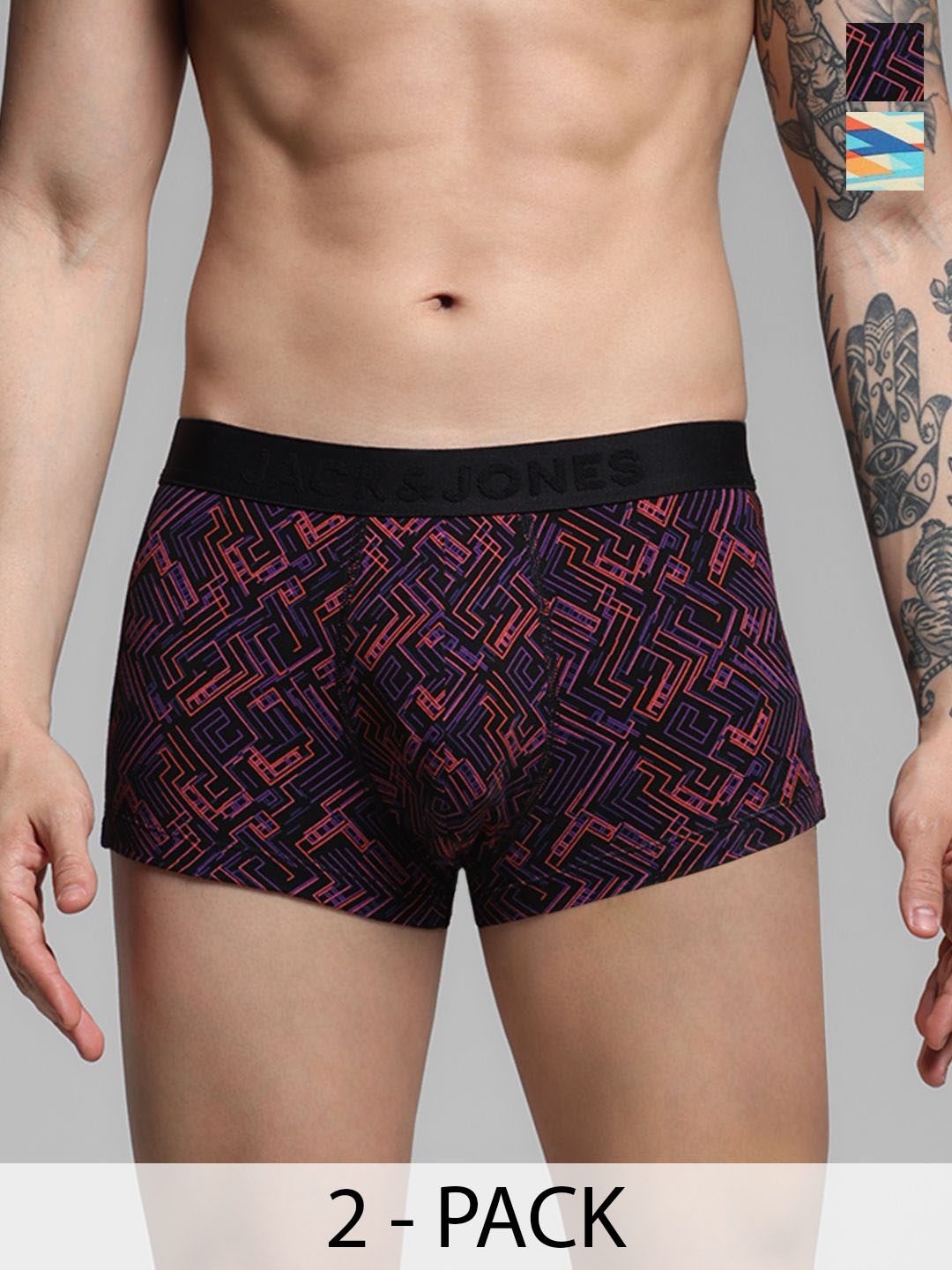 

Jack & Jones Men Pack Of 2 Printed Trunk 9013169001, Black