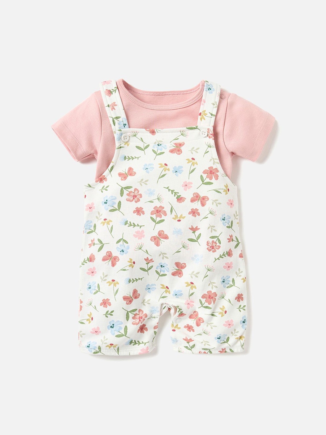 

Juniors by Babyshop Infant Girls Printed Dungarees With T-shirt, Pink