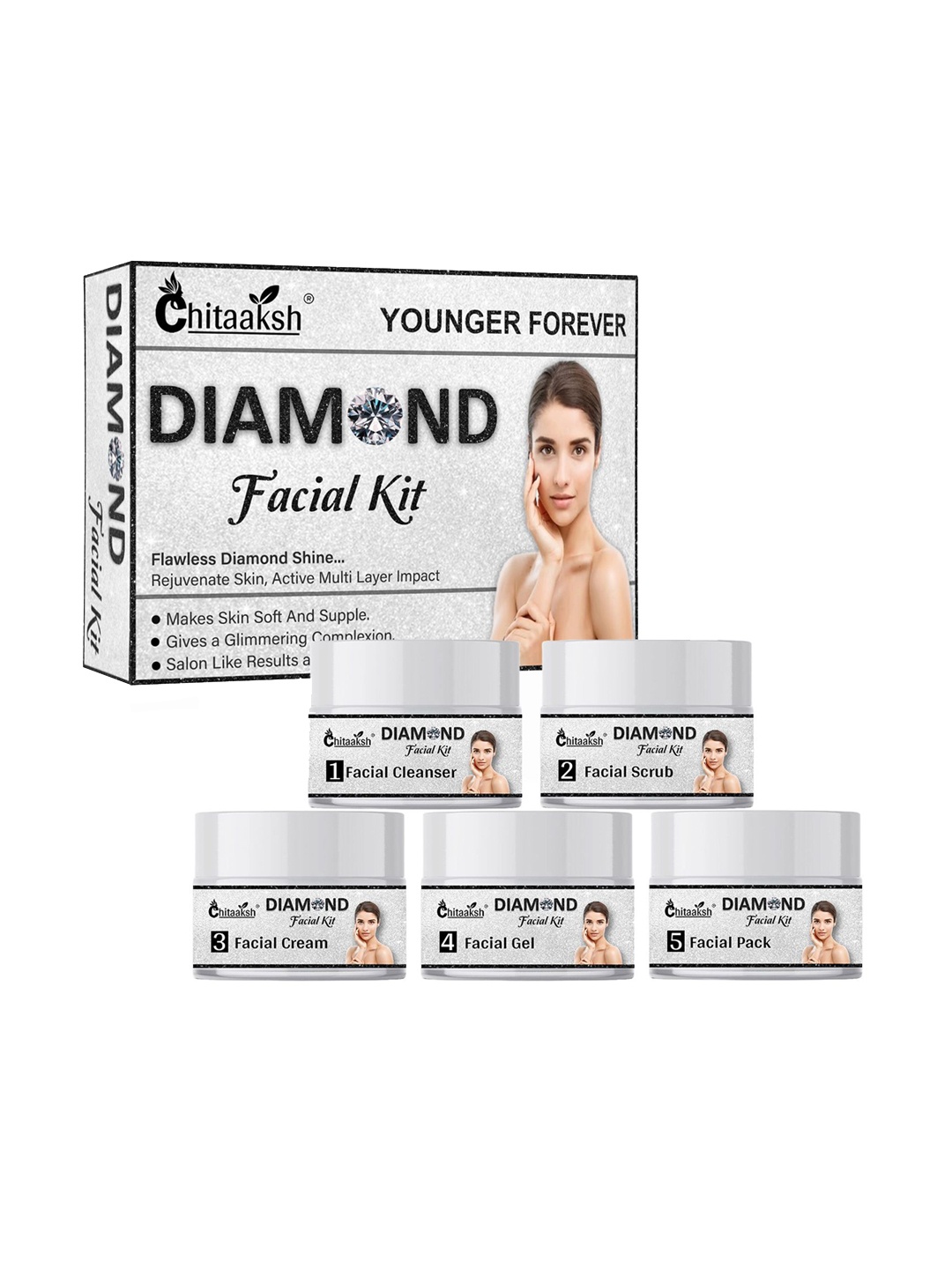 

Chitaaksh Diamond Facial Kit For Intense Glow - 50 g Each, White