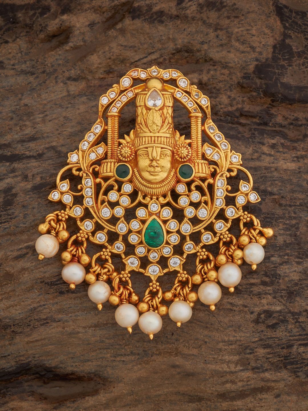 

Kushal's Fashion Jewellery 92.5 Pure Silver Gold-Plated Stone Studded & Beaded Pendant