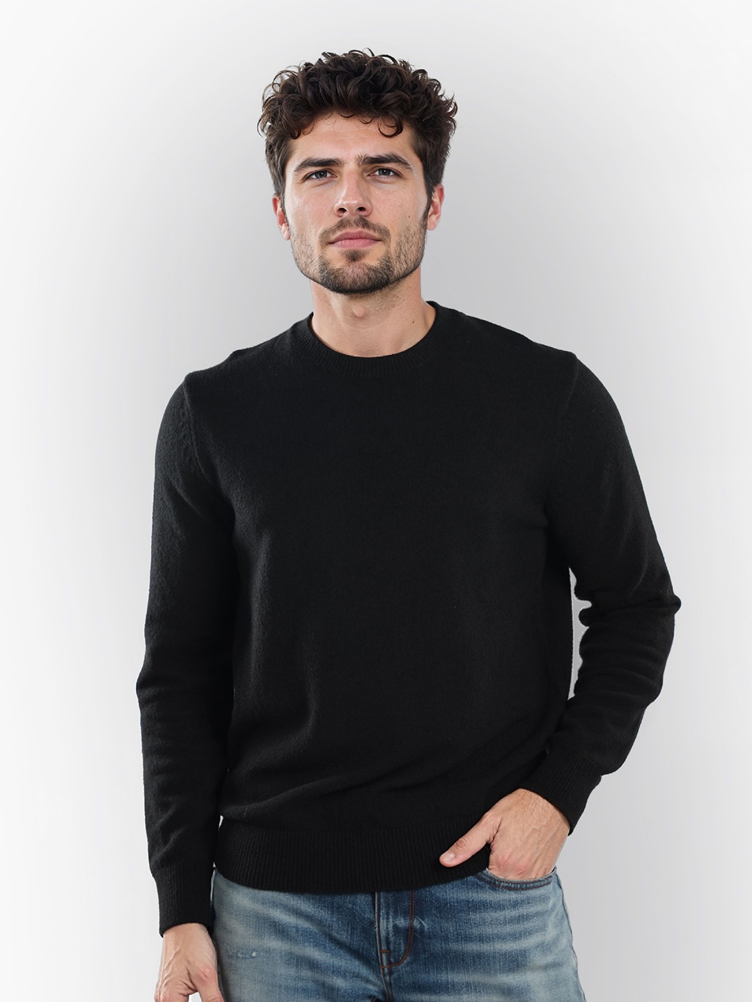 

Celio Men Round Neck Pullover Sweaters, Black