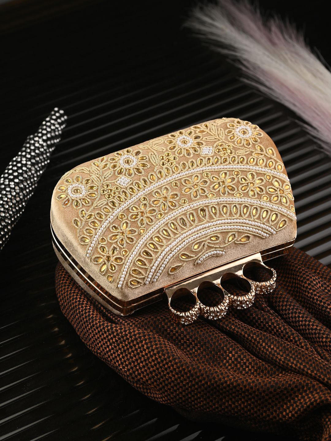 

Anouk Embellished Box Clutch, Gold