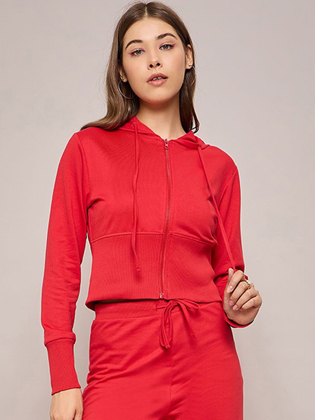 

SASSAFRAS Women Crop Open Front Jacket, Red