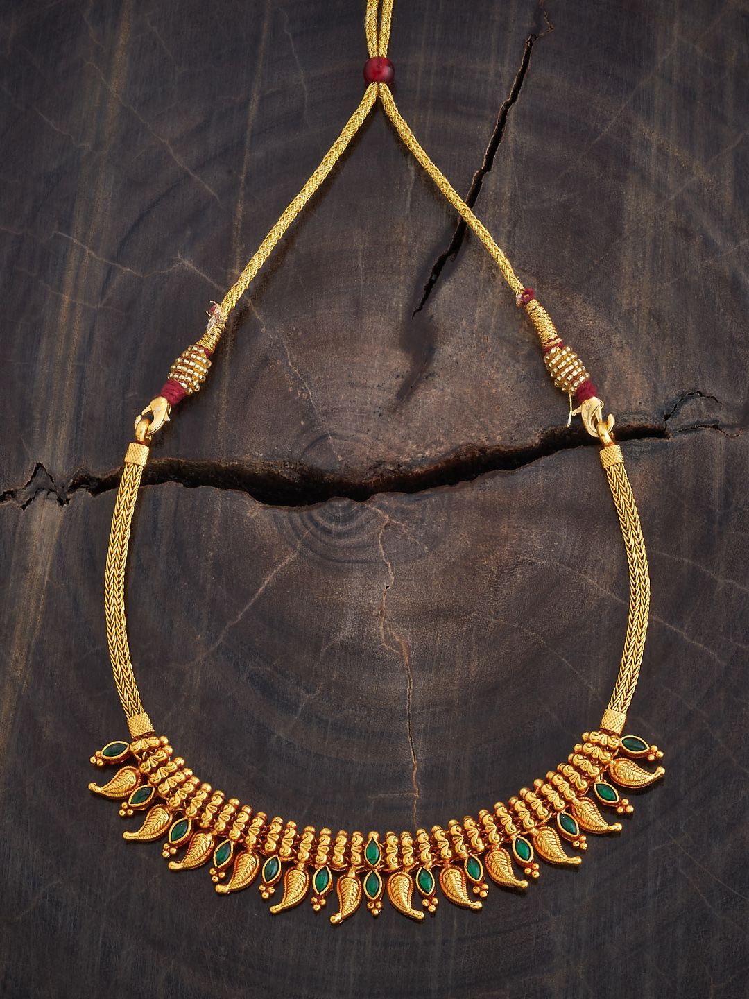 

Kushal's Fashion Jewellery 92.5 Pure Silver Gold-Plated Stone Studded Necklace