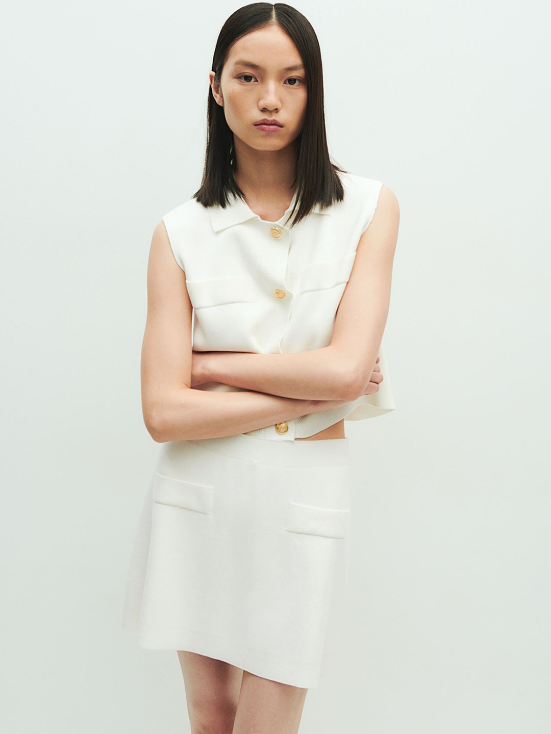 

H&M Fine-Knit Mini Skirt, White