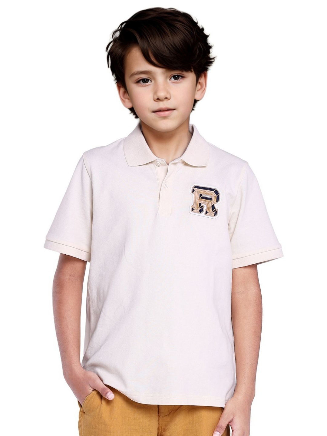 

Rare Ones Boys Applique Print Polo, Off white