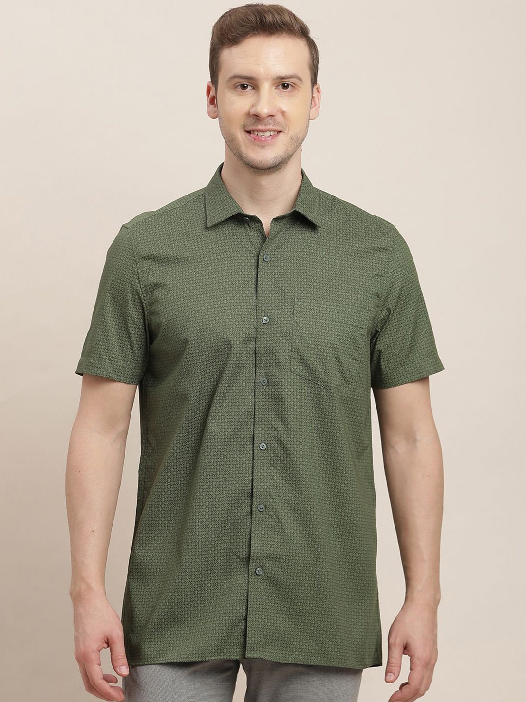 

Turtle Men Classic Opaque Printed Formal Shirt, Green