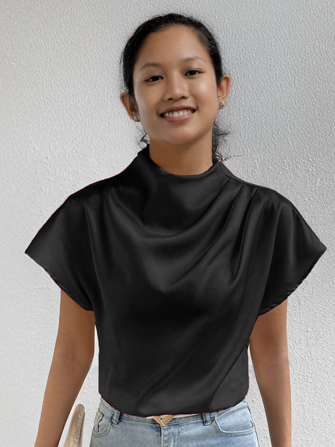 

StyleCast Women Cowl Neck Extended Sleeves Top, Black