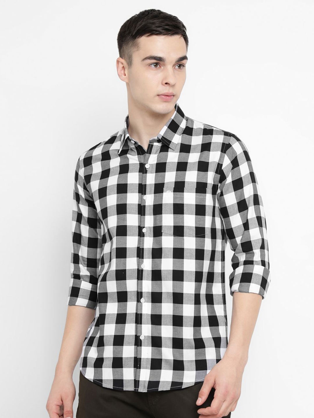 

Allen Cooper Men Slim Fit Gingham Checks Opaque Checked Casual Shirt, Black